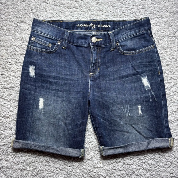 Seventy Seven Shorts Girls 14 Bermuda Cuffed Stretch Dark Distressed Casual - Picture 1 of 7